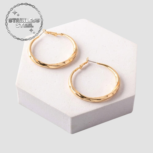 Stainless Steel Post Box Twist Hoop Earring in Gold