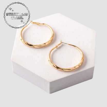 Stainless Steel Post Box Twist Hoop Earring in Gold