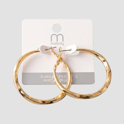 Stainless Steel Post Box Twist Hoop Earring in Gold