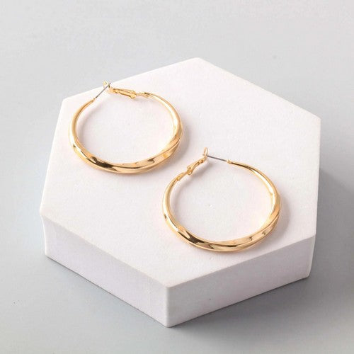 ER40010GS Stainless Steel Post Hypo Allergenic Box Twist Hoop Earring in Gold