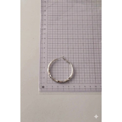 Stainless Steel Box Twist Hoop Earring in Silver