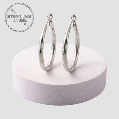Stainless Steel Box Twist Hoop Earring in Silver