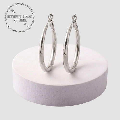 Stainless Steel Box Twist Hoop Earring in Silver