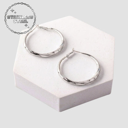 Stainless Steel Box Twist Hoop Earring in Silver