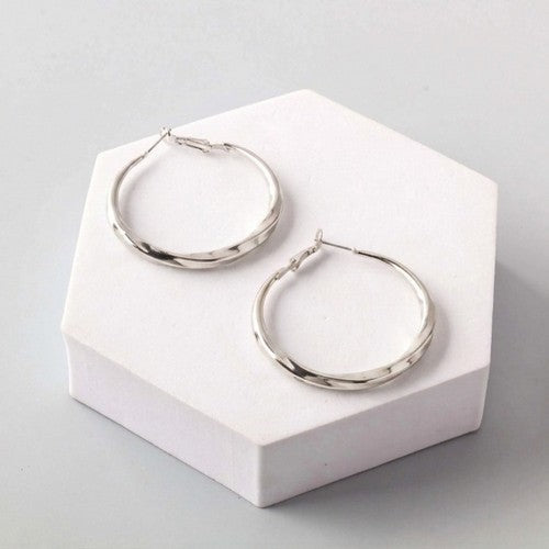 ER40010GS Stainless Steel Box Twist Hoop Earring in Silver