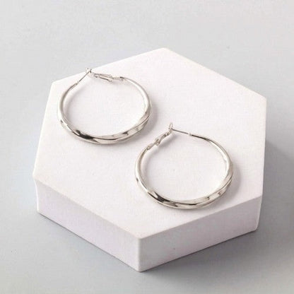 ER40010GS Stainless Steel Box Twist Hoop Earring in Silver