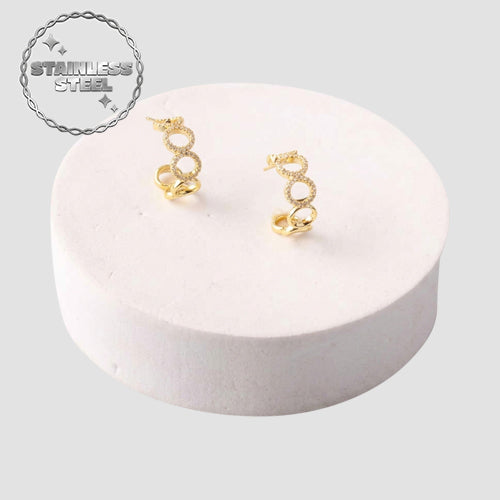 Gold Plated Rhinestone Rings Huggie Earring in Gold