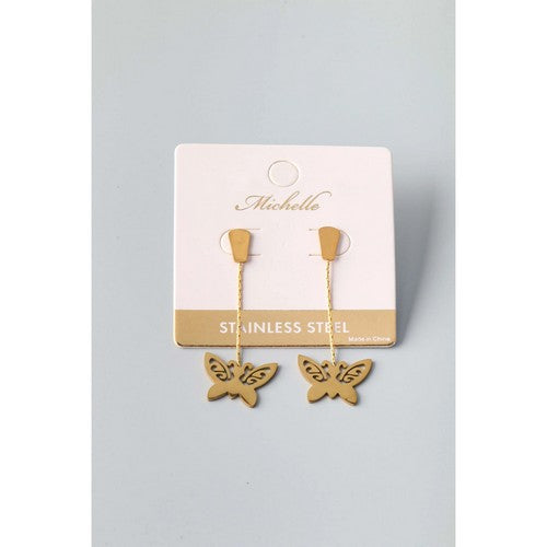 Stainless Steel Butterfly Strand Earring in Gold