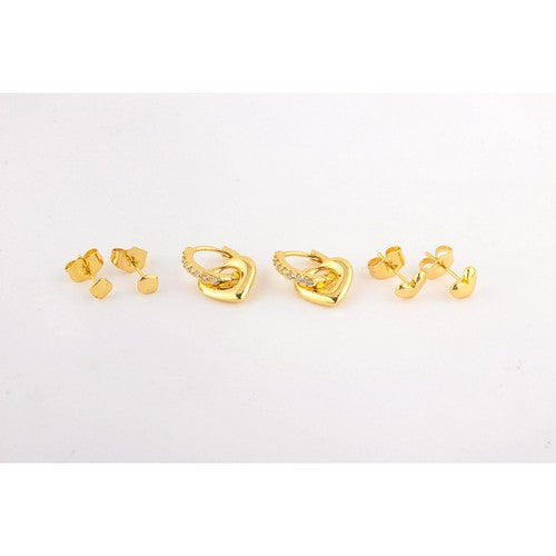 ERE3526 Gold Rhinestone Plated Heart Huggie Earring Set in Gold