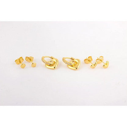 ERE3526 Gold Rhinestone Plated Heart Huggie Earring Set in Gold