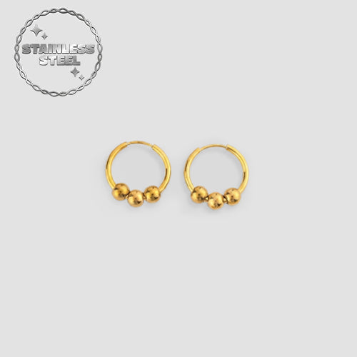 Stainless Steel Beaded Huggie Hoop Earring Set in Gold