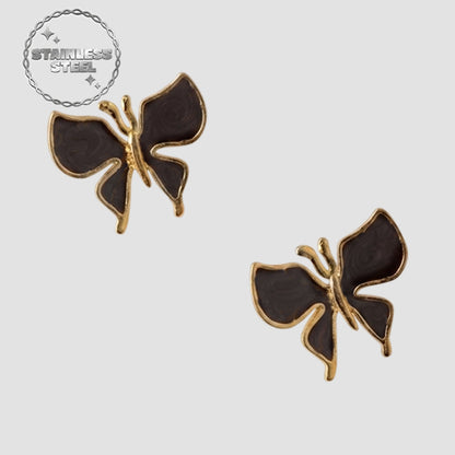 Stainless Steel Enamel Butterfly Earring in Gold & Black