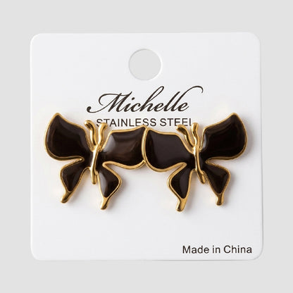 Stainless Steel Enamel Butterfly Earring in Gold & Black