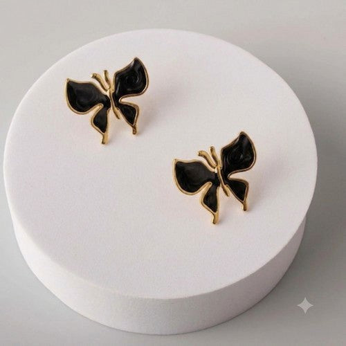 ERES0014 Stainless Steel Enamel Butterfly Earring in Gold & Black