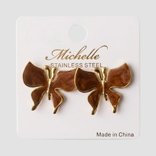 Stainless Steel Enamel Butterfly Earring in Gold & Brown