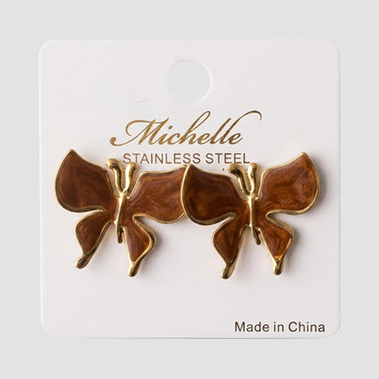 Stainless Steel Enamel Butterfly Earring in Gold & Brown