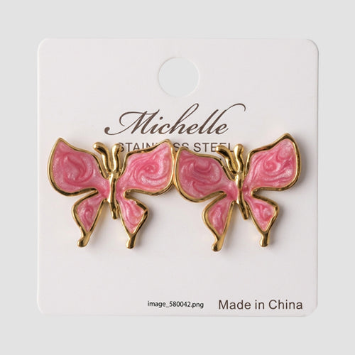Stainless Steel Enamel Butterfly Earring in Gold & Pink