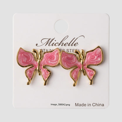 Stainless Steel Enamel Butterfly Earring in Gold & Pink