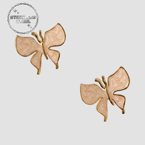 Stainless Steel Enamel Butterfly Earring in Gold & White