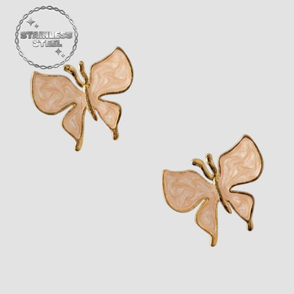 Stainless Steel Enamel Butterfly Earring in Gold & White