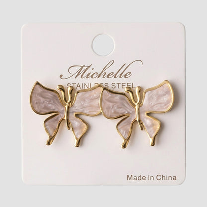 Stainless Steel Enamel Butterfly Earring in Gold & White