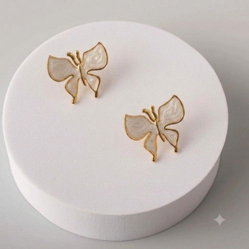 ERES0014 Stainless Steel Enamel Butterfly Earring in Gold & White