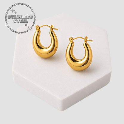 Stainless Steel Bold Fan Leverback Huggie Earring in Gold