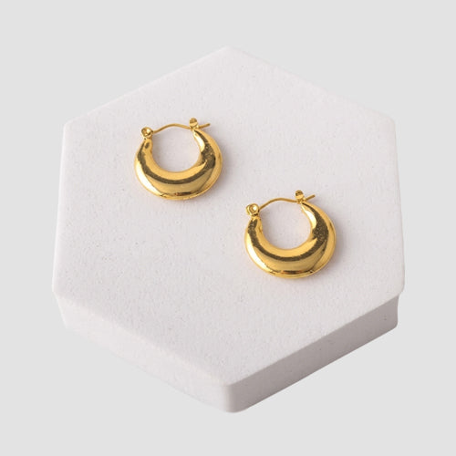 Stainless Steel Bold Fan Leverback Huggie Earring in Gold