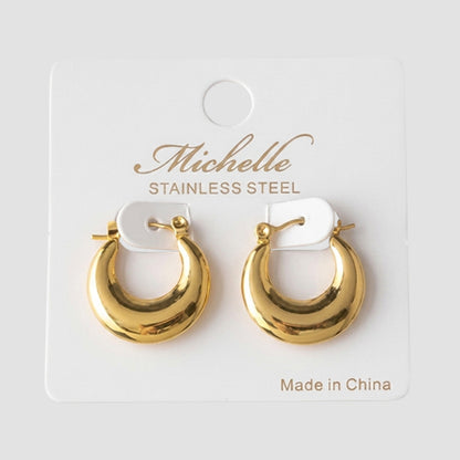 Stainless Steel Bold Fan Leverback Huggie Earring in Gold