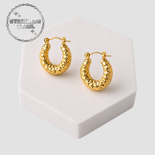 Stainless Steel Textured Chunky Leverback Huggie Earring in Gold