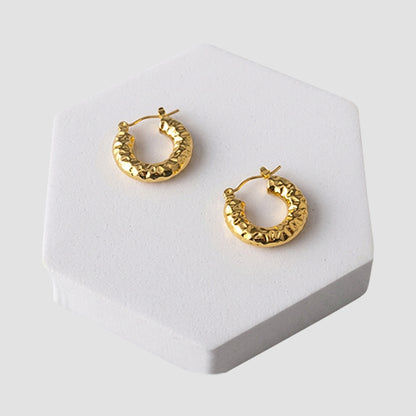 Stainless Steel Textured Chunky Leverback Huggie Earring in Gold