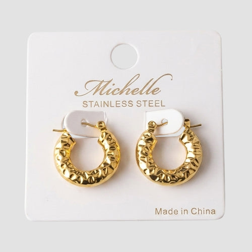 Stainless Steel Textured Chunky Leverback Huggie Earring in Gold