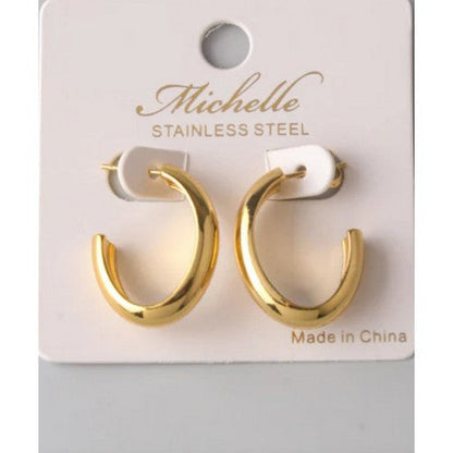 Stainless Steel Thick Oval Open Hoop Earring in Gold