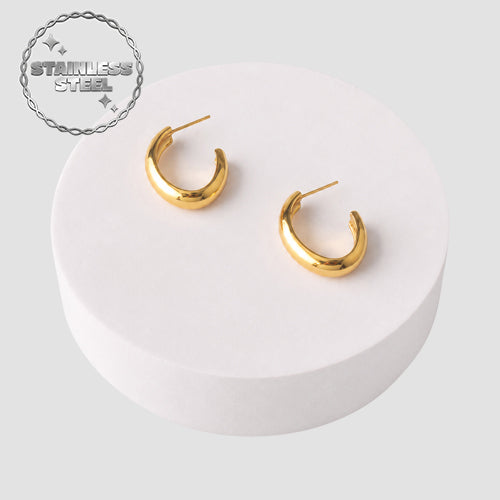 Stainless Steel Thick Oval Open Hoop Earring in Gold