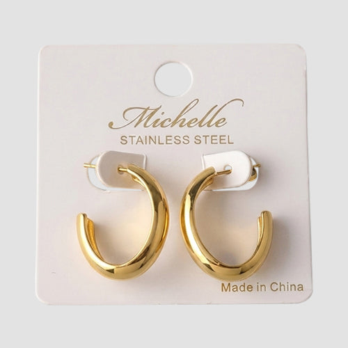 Stainless Steel Thick Oval Open Hoop Earring in Gold