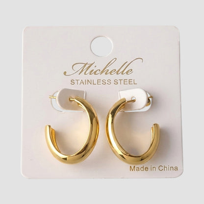 Stainless Steel Thick Oval Open Hoop Earring in Gold