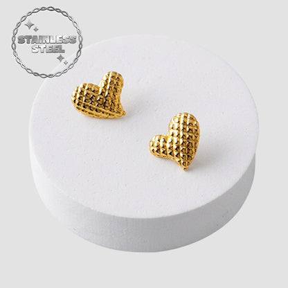 Stainless Steel Matelasse Heart Stopper Earring in Gold