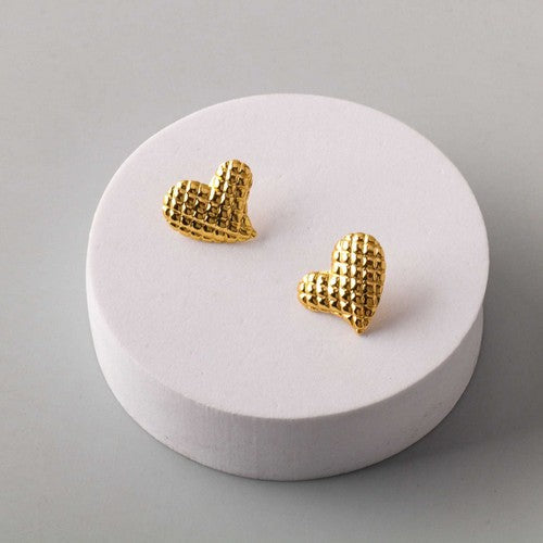 ERES0107G Stainless Steel Matelasse Heart Stopper Earring in Gold