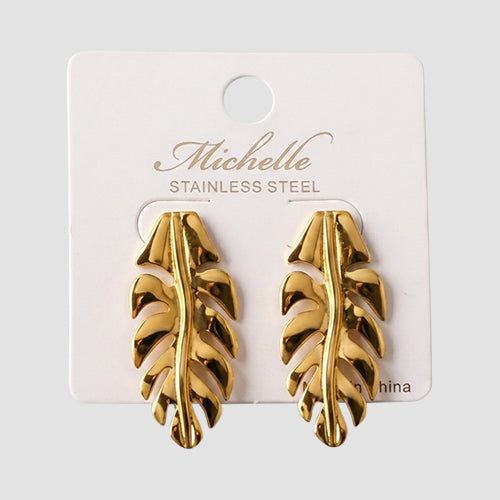 Stainless Steel Palm Leaf Earring in Gold