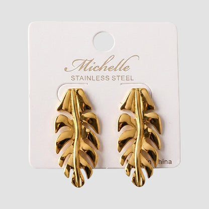 Stainless Steel Palm Leaf Earring in Gold