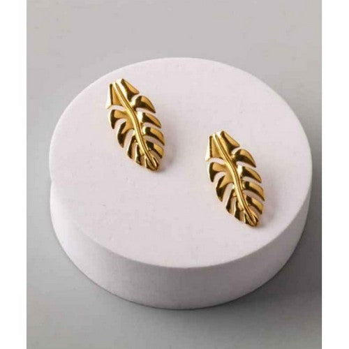 ERES0110G Stainless Steel Palm Leaf Earring in Gold
