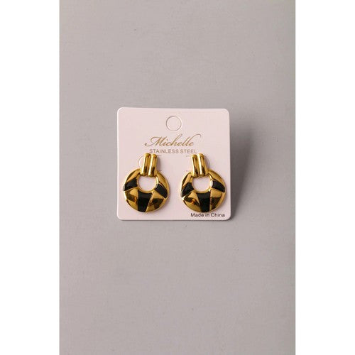 Stainless Steel Enamel Doorknocker Earring in Gold/Black