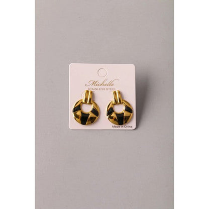 Stainless Steel Enamel Doorknocker Earring in Gold/Black