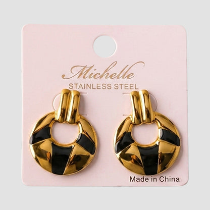 Stainless Steel Enamel Doorknocker Earring in Gold/Black