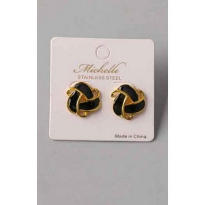 Stainless Steel Orbit Woven Earring in Gold/Black