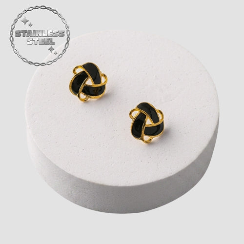 Stainless Steel Orbit Woven Earring in Gold/Black