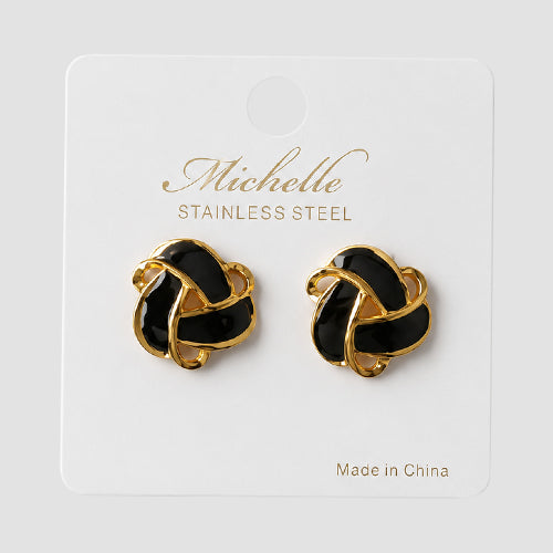 Stainless Steel Orbit Woven Earring in Gold/Black