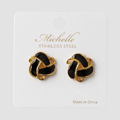 Stainless Steel Orbit Woven Earring in Gold/Black