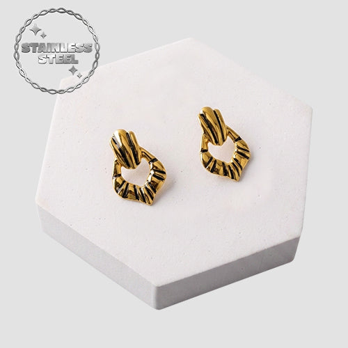Stainless Steel Stripe Doorknocker Earring in Gold/Black