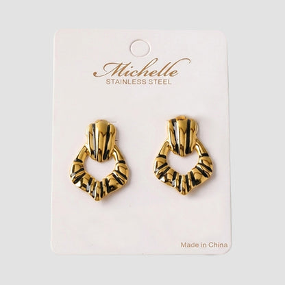 Stainless Steel Stripe Doorknocker Earring in Gold/Black